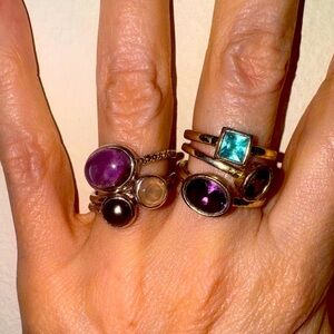 Bundle of Elegant Silver and Gold Gemstone Ring Set